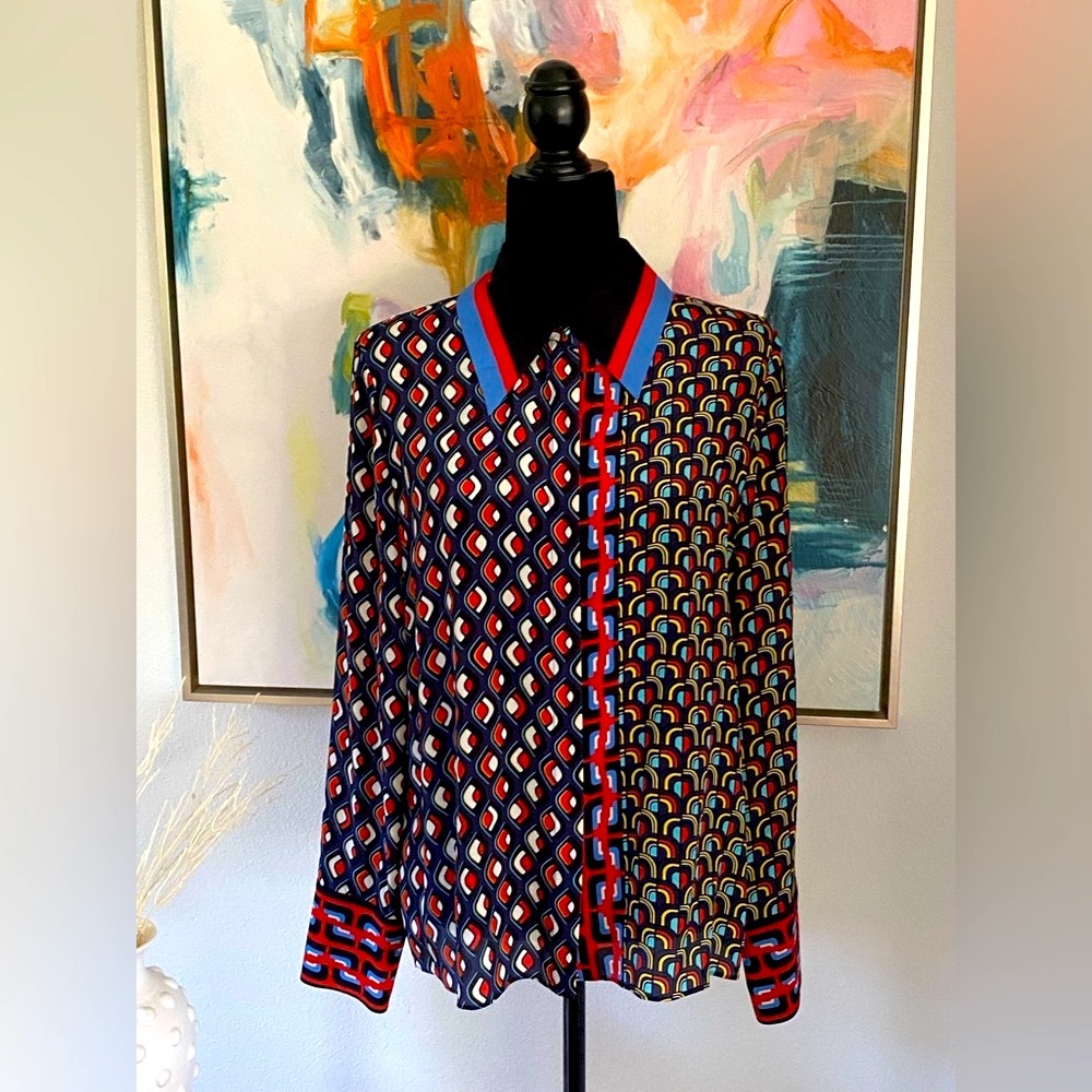 Colorful Geometric Long Sleeve Blouse